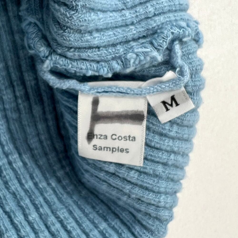 ENZA COSTA Rib Sweater Knit Cropped Tank Womens Medium Blue Stretch Wide Strap - Picture 11 of 13